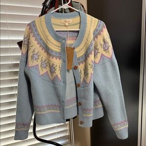 Listicle Pastel Blue and Cream Cardigan